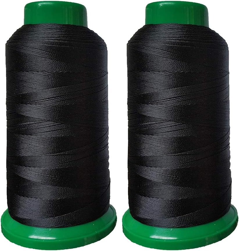 Polyester Thread Heavy Duty Bonded UV Resistant High Strength Outdoor Thread #69 T70 Size 210D/3Ply for Upholstery, Outdoor Market, Drapery, Leather, Beading, Crafts, 3000Yards Pack of 2 (Black)