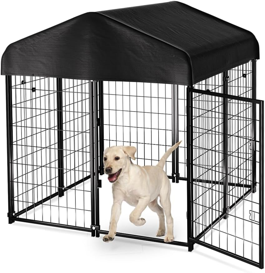 Dog Kennel Outdoor, Dog House with Roof Waterproof Cover for Medium to Small Dog outside 4Ft X 4Ft X 4.5Ft, Pet Enclosures Crate Cage Playpen Run Indoor