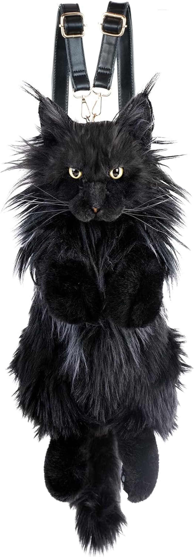 Cat Shaped Backpack - Handcrafted Stuffed Animals Bag, Black Cat Plush Bag with Adjustable Shoulder, Crossbody, and Backpack Straps