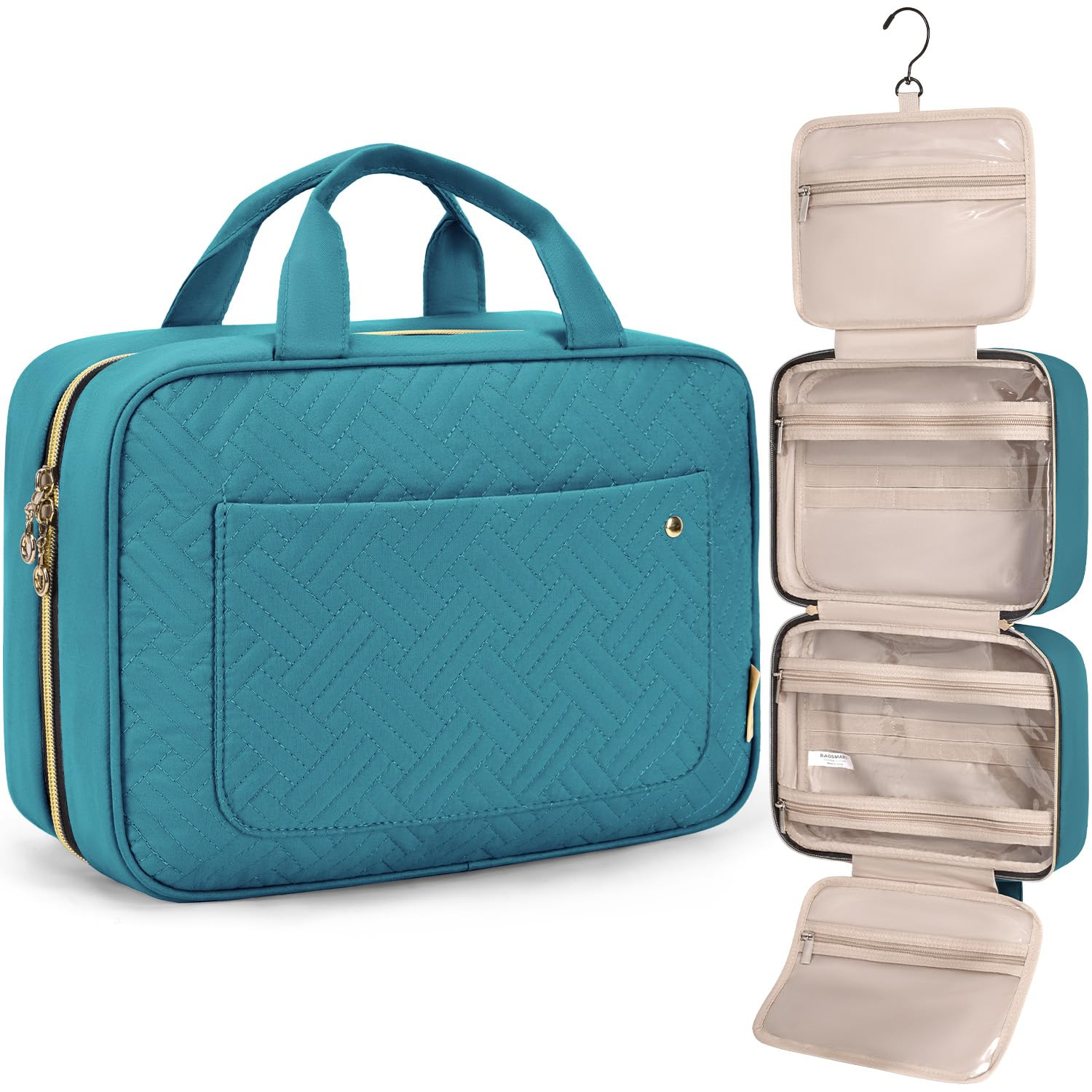 Toiletry Bag Travel Bag with Hanging Hook, Water-resistant Makeup Cosmetic Bag Travel Organizer for Accessories, Shampoo, Full Sized Container, Toiletries,Large-Teal