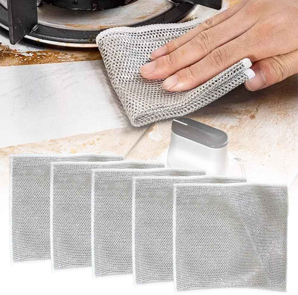 5 Pack Multipurpose Wire Dishwashing Rags: Non-Scratch Metal Wire Dishcloths