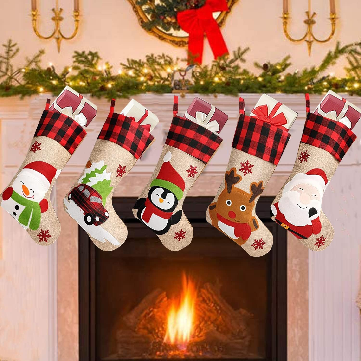 Christmas Stockings Set of 5, Large 18’’ Xmas Stockings Fireplace Hanging Sto... - Picture 9 of 13