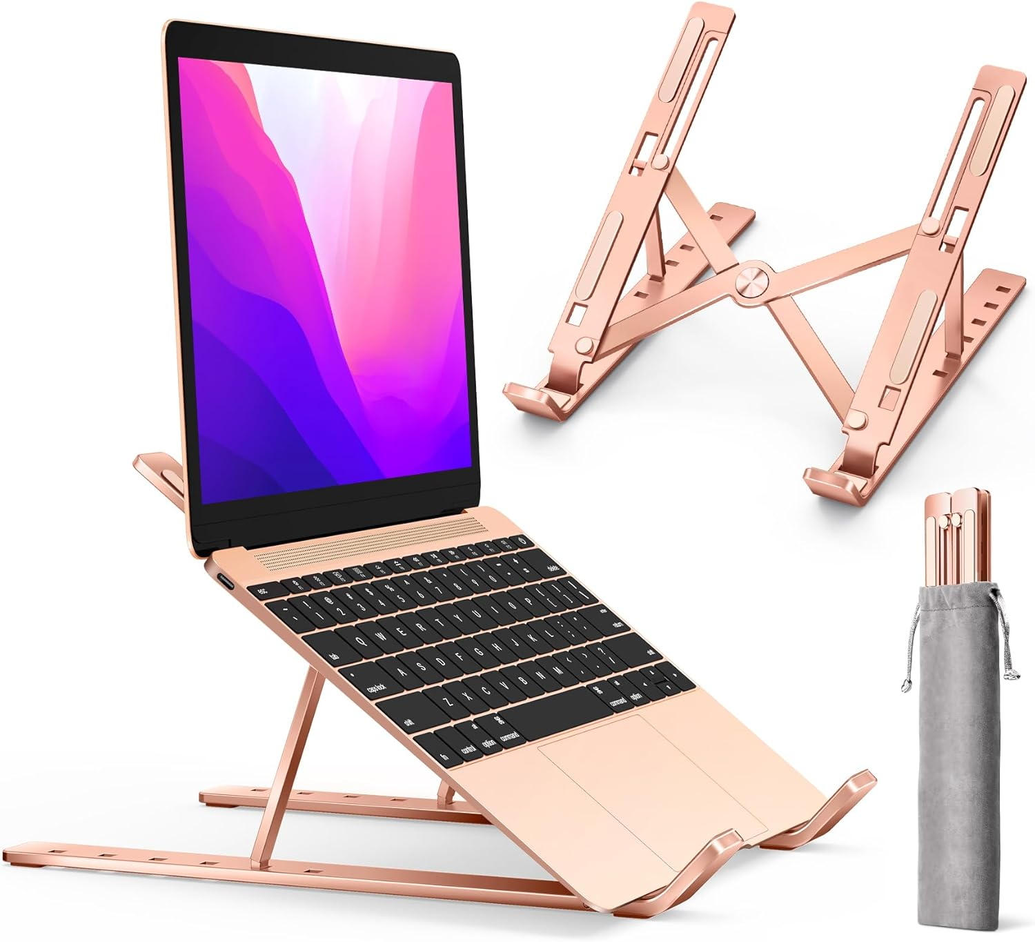 Laptop Stand, Laptop Holder Riser Computer Tablet Stand, 6 Angles Adjustable Aluminum Ergonomic Foldable Portable Desktop Holder Compatible with MacBook,iPad, HP, Dell, Lenovo 10-15.6”Rose Gold