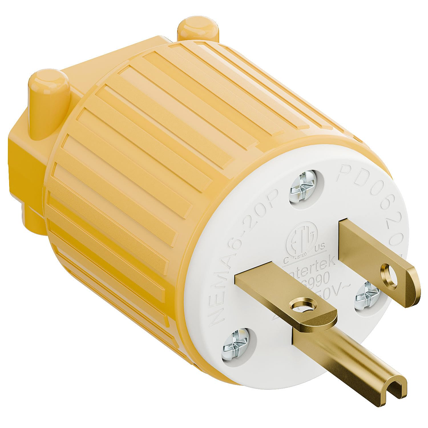 NEMA 6-20P Male Plug, ETL Listed 20AMP/250VOLT,20A Straight DIY Male, Usa/Canada 3-Prong Connector, 20A/250V Plug Household AC Industrial Grade Plugs Yellow/White Color