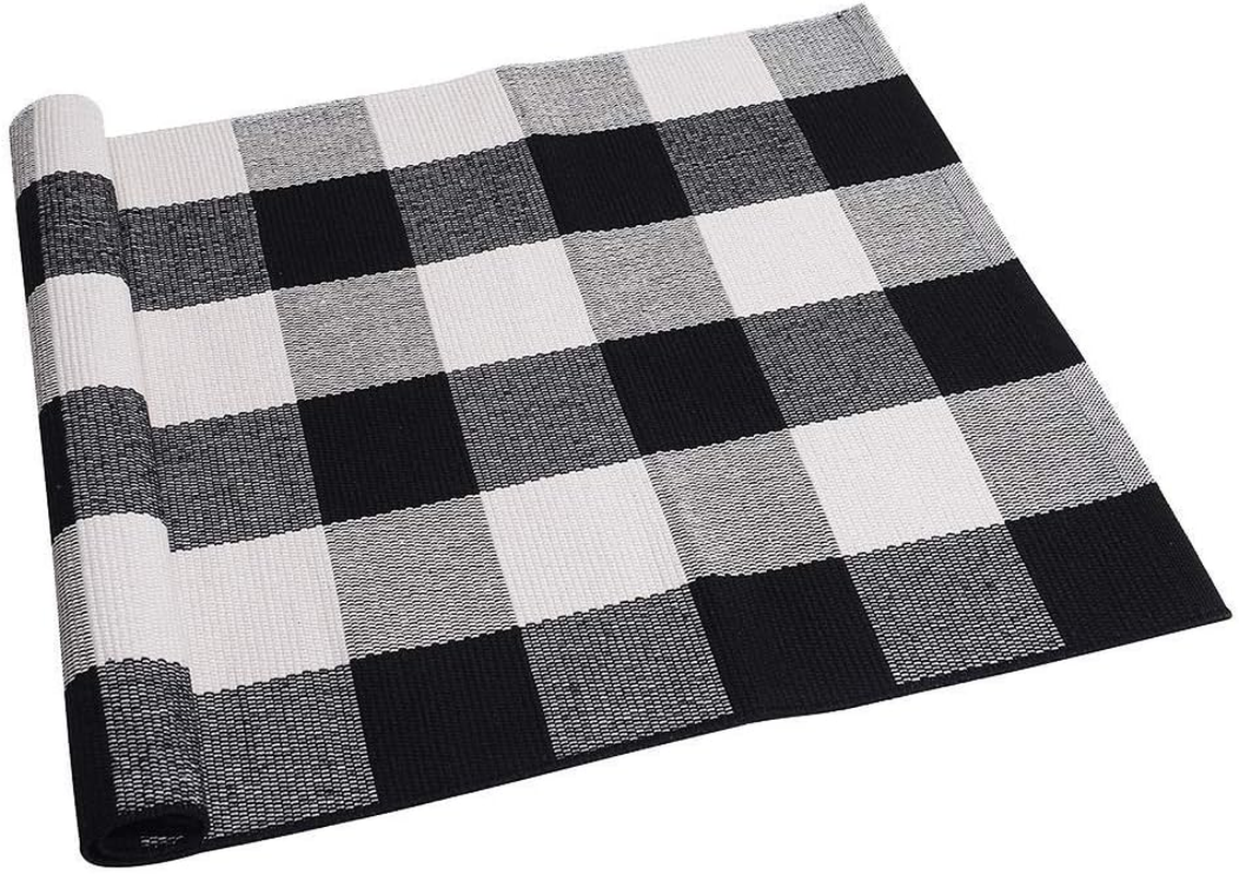 Cotton Buffalo Plaid Rug 2'X3' Black and White Checked Rug Washable Doormats Indoor Outdoor Rugs for Layered Front Door Mats, Porch, Kitchen, Farmhouse, Entryway