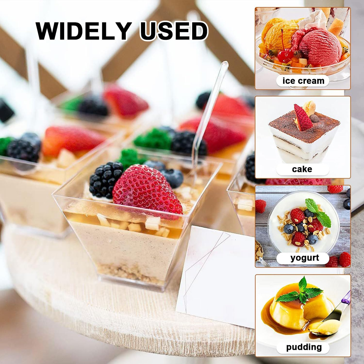 50 Pcs Dessert Cups, 200ml/7oz Clear Plastic Cups with Lids & Spoons, Small R... - Picture 6 of 13