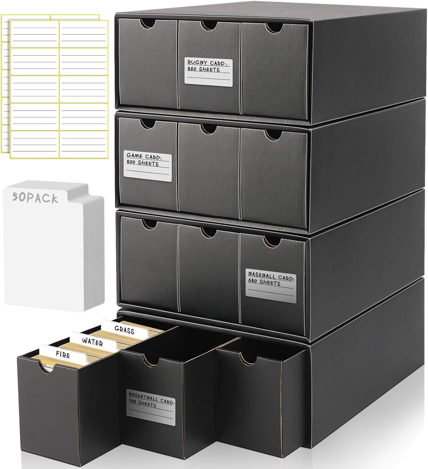 Homthy Trading Card Storage Box, Includes 12 Pack with 50 Card Dividers, Card... - Picture 2 of 14