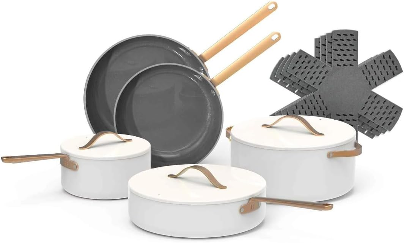 12Pc Ceramic Non-Stick Cookware Set, White Icing, by Drew Barrymore Ceramic Cookware Set Kitchen