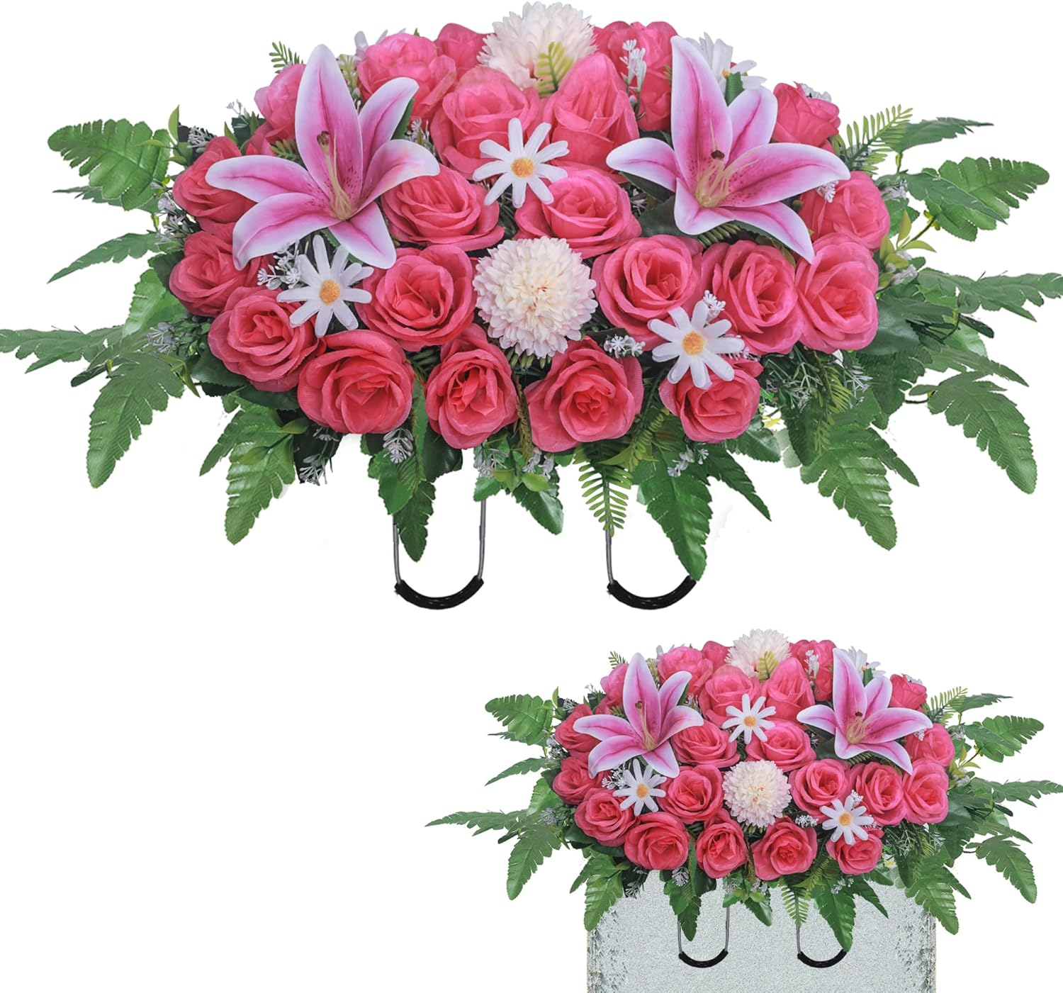 Artificial Cemetery Flower Saddles,Headstone Saddles for Graves,Lily Rose 