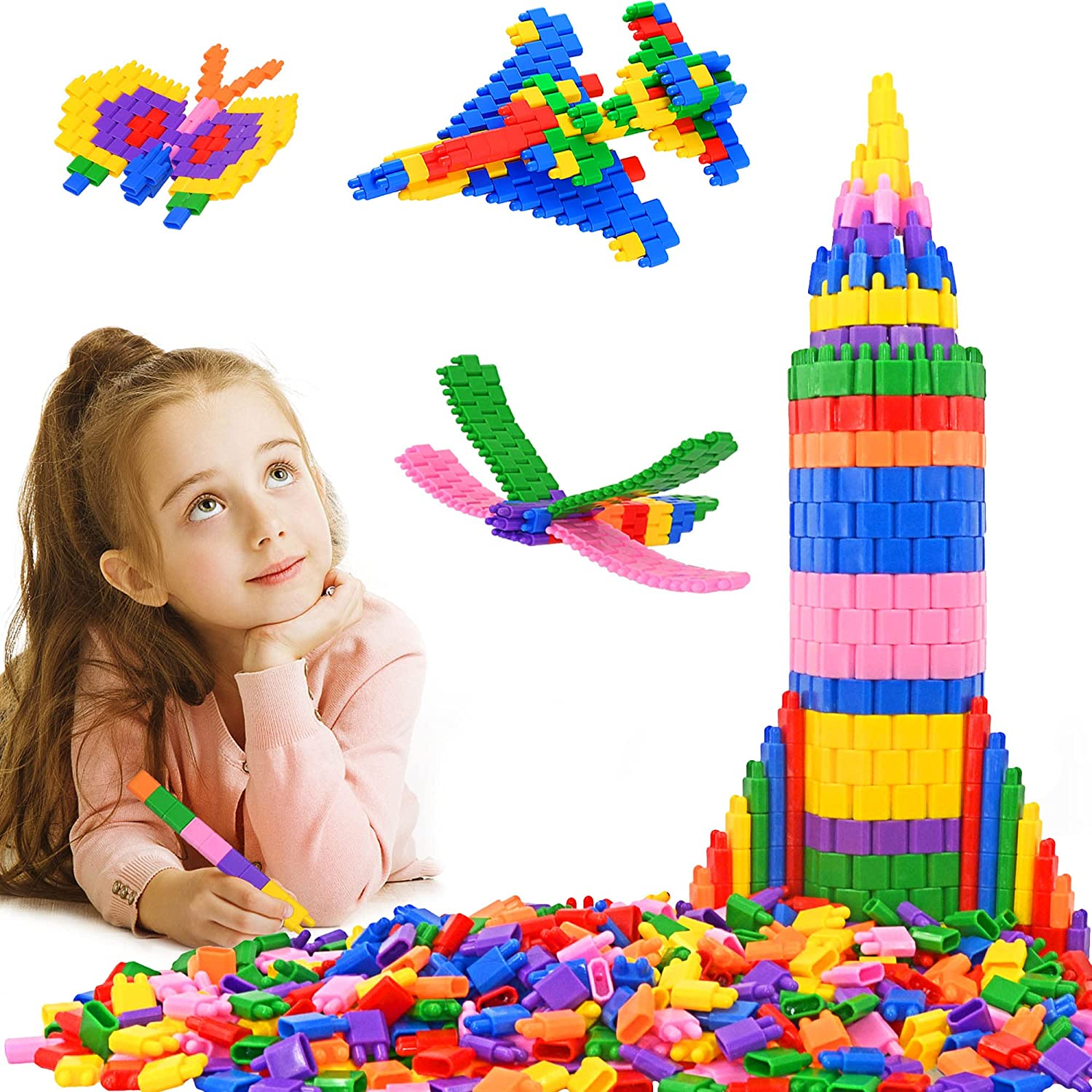 Kids 600Pcs Set Building Blocks Construction Toy - Learning Playset STEM Educational Kit Child Branin Development Preschool Kindergarten Toy