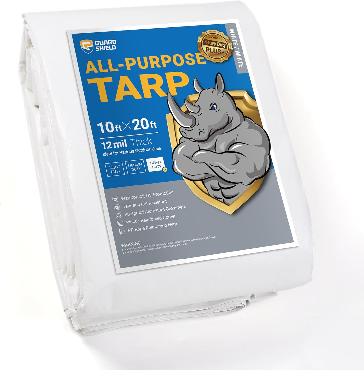 White Tarps Heavy Duty Waterproof 10X20 Feet Large Thick Tarp Cover 12Mil