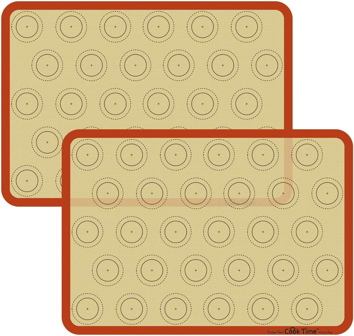 Macaron Silicone Baking Mat - Set of 2 Non Stick Silicon Macaroon Baking Sheet Cookie Liner(Bpa Free/Reusable/Half Sheet),Perfect Cooking Kit for Macarons,Pastry,Cake and Bread Making (Red)