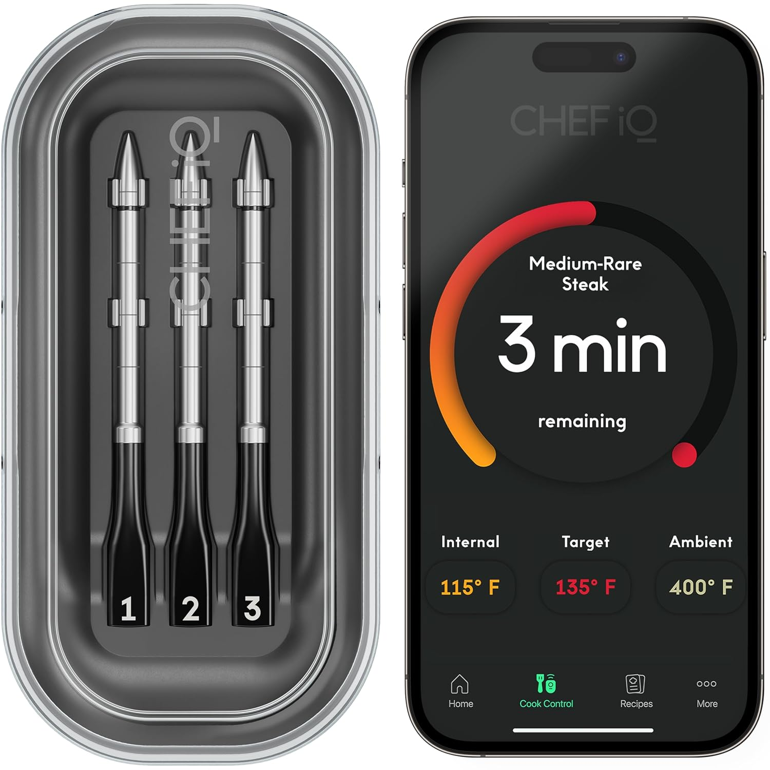 CHEF Iq Sense Smart Wireless Meat Thermometer with 3 Ultra-Thin Probes, Unlimited Range Bluetooth Meat Thermometer, Digital Food Thermometer for Remote Monitoring of BBQ Grill, Oven