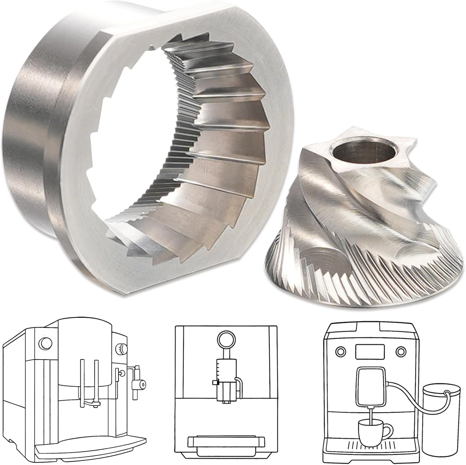 Conical Burr Grinder Set – Replacement for Espresso Machines Compatible with JURA, Saeco, Nivona, Miele, Melitta,Aeg, Bosch, Siemens Coffee Machines and More