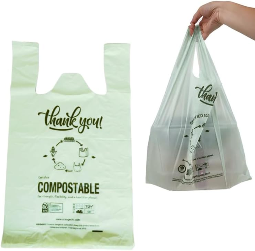 (Large) Certified Home Compostable Shopping Bags, 200Ct, 12