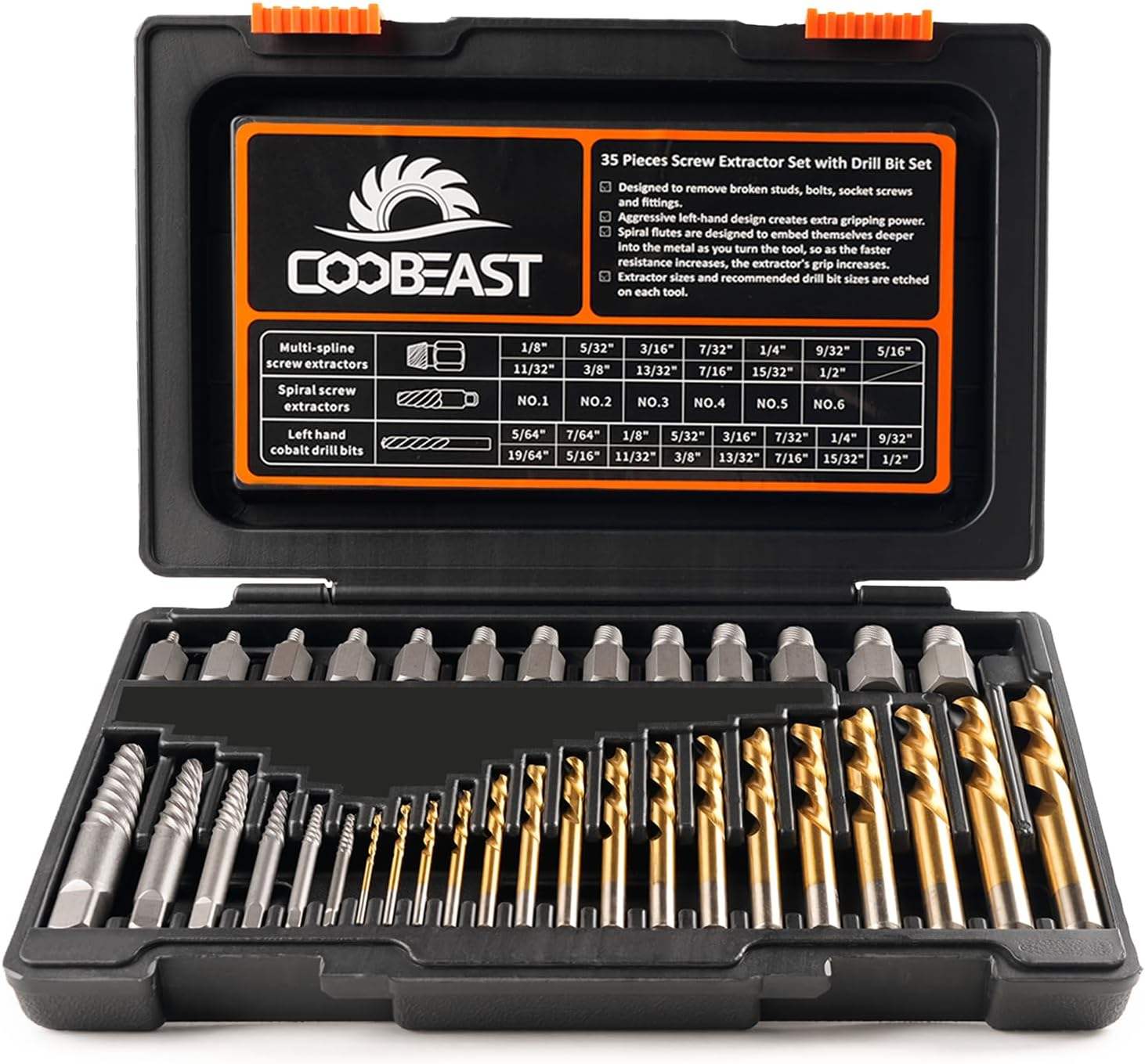 35 Pcs Screw Extractor and Left Hand Drill Bits Set, Easy Out Screw Extractor Kit with HSS Steel Reverse Drill Bit for Broken Nuts, Stripped Bolts Remove