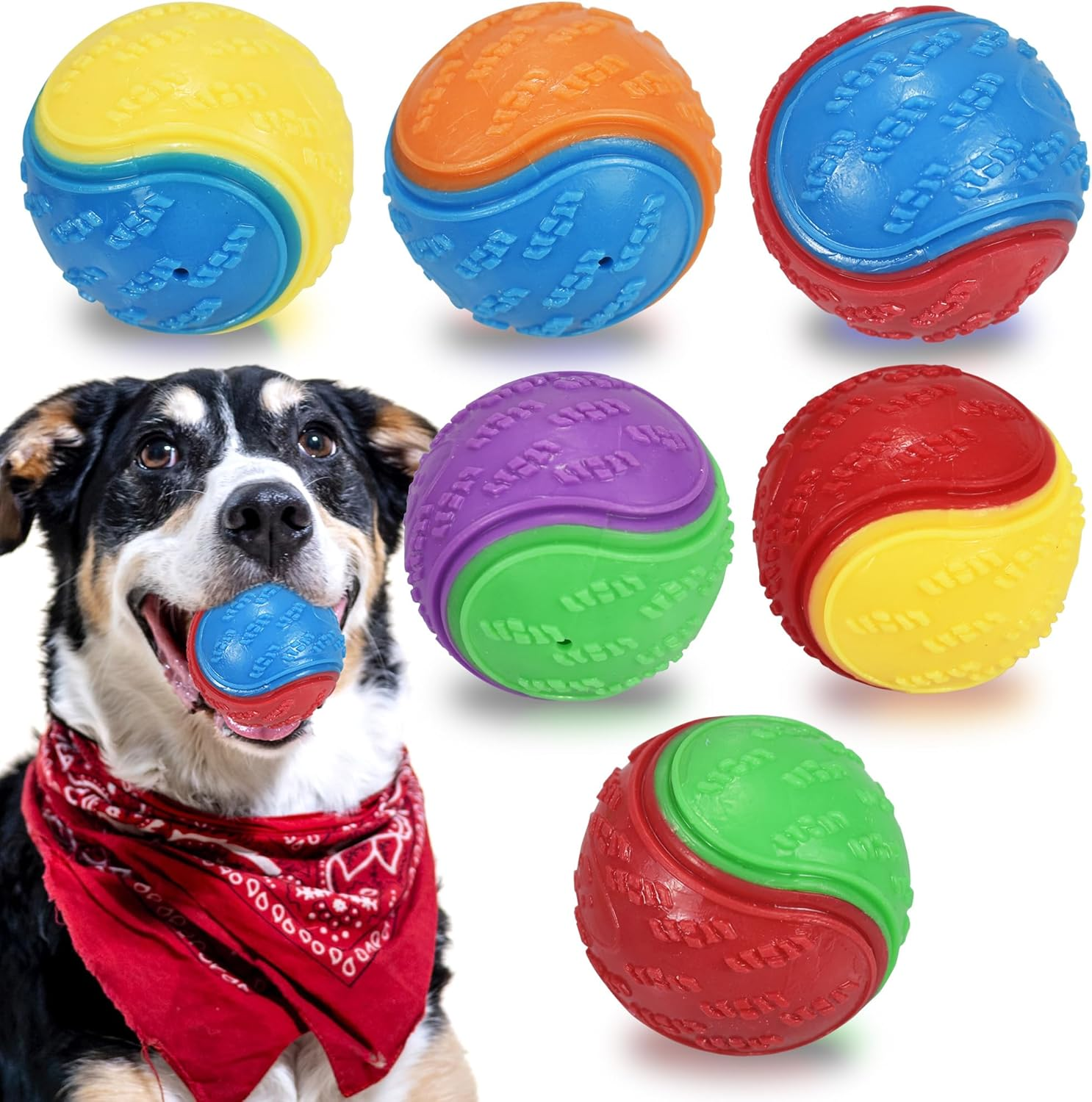 6Pcs Squeaky Dog Balls, Dog Toys Balls for Training, Tough Ball Toys for Dogs, Fit with Dog Ball Launcher, High Bouncy Dog Ball for Interactive Playing, Puppy Pet Chew Balls Teething Balls 2.5In
