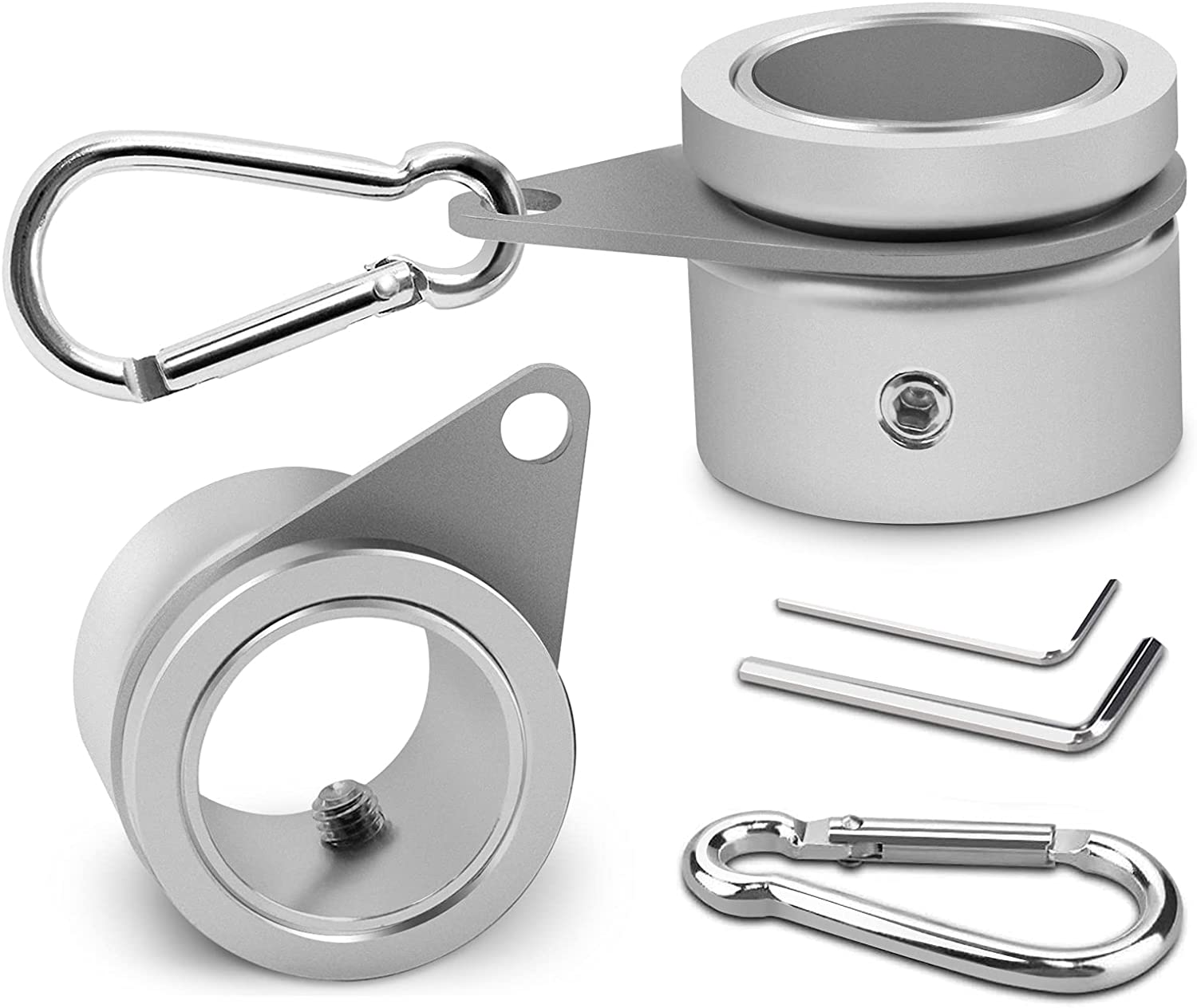 Flag Pole Rings, Aluminum Alloy Flagpole Rings 360° Rotating Anti Wrap Mounting Ring, Spinning Clips with Carabiner for 0.75-1.02 Inch Diameter- Pack of 2 (Matte Silver)