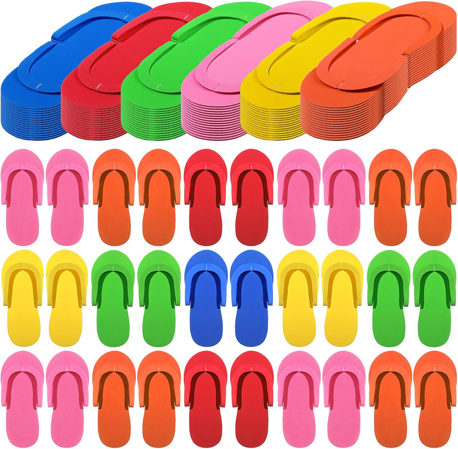 Janmercy 90 Pairs Pedicure Slippers Disposable Flip Flops Foam Sandals Bulk Spa Party Supplies for Guests Salon Nail Foot Women Men, 6 Colors, 4.53 X 10.43 Inches