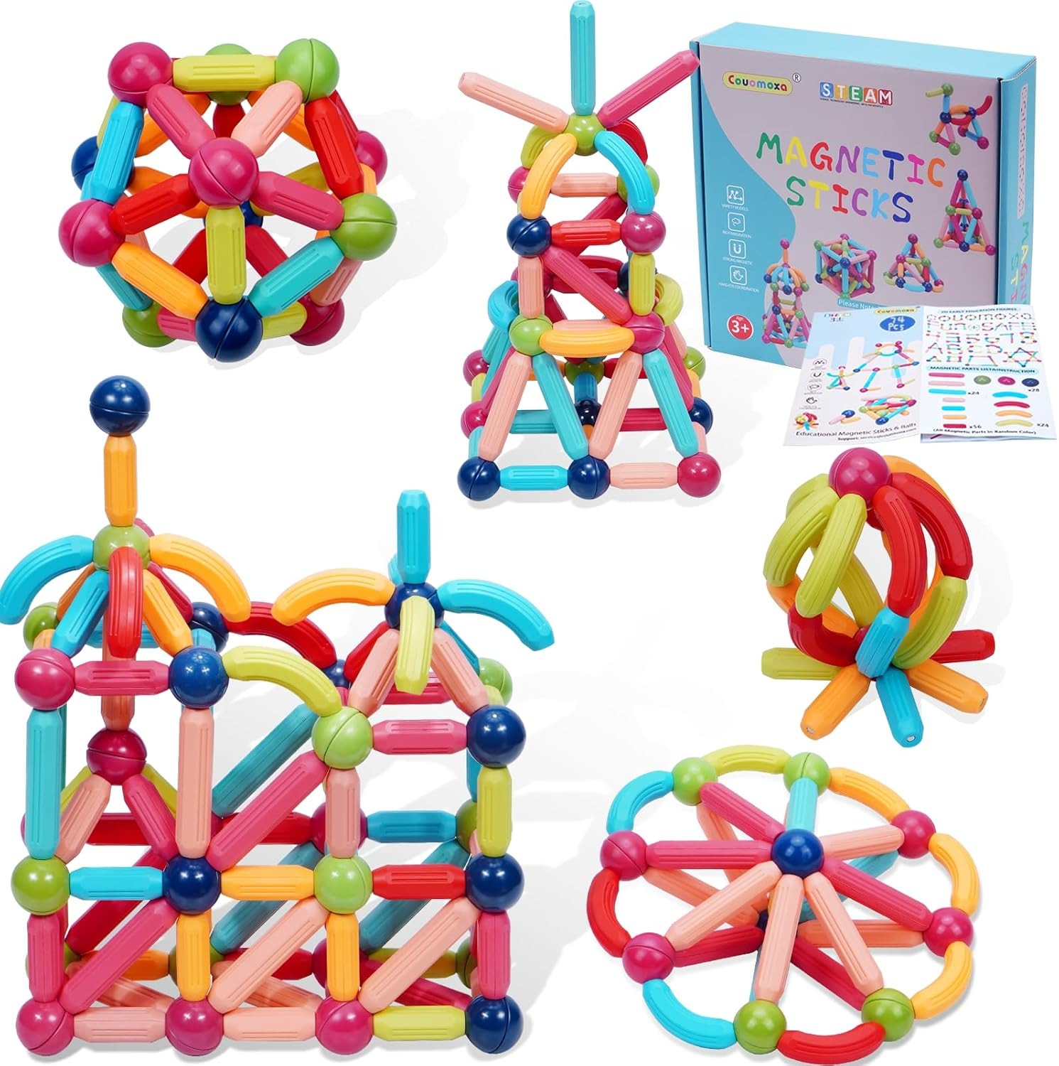 Magnetic Building Blocks STEM for Toddlers: 74Pcs Montessori Magnet Toys for 3 4 5 6 7 8+ Years Old Kids - Sensory Toys for Preschool Gifts-Starter Set - Birthday Gift for Boys Girls