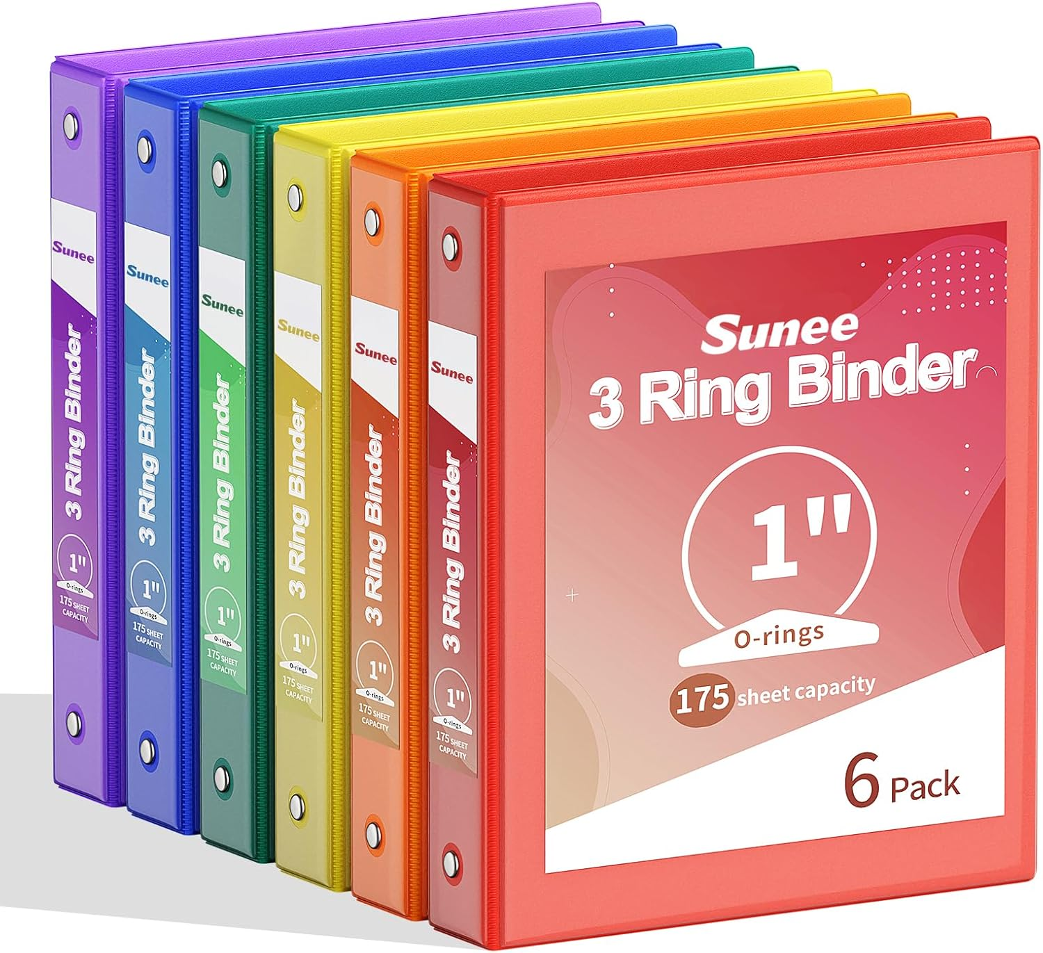 1 Inch Binders 3 Ring 6 Pack, Clear View Three Ring Binders Pvc-Free (Fit 8.5X11 Inches) for School Binder or Office Binder Supplies, Classic 6 Colors