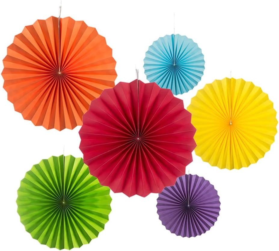 Colorful Paper Fans Wall Decoration Background Ceiling Hanging Decoration Rainbow for Birthday Graduation Wedding Pride Month Theme Party,6pc