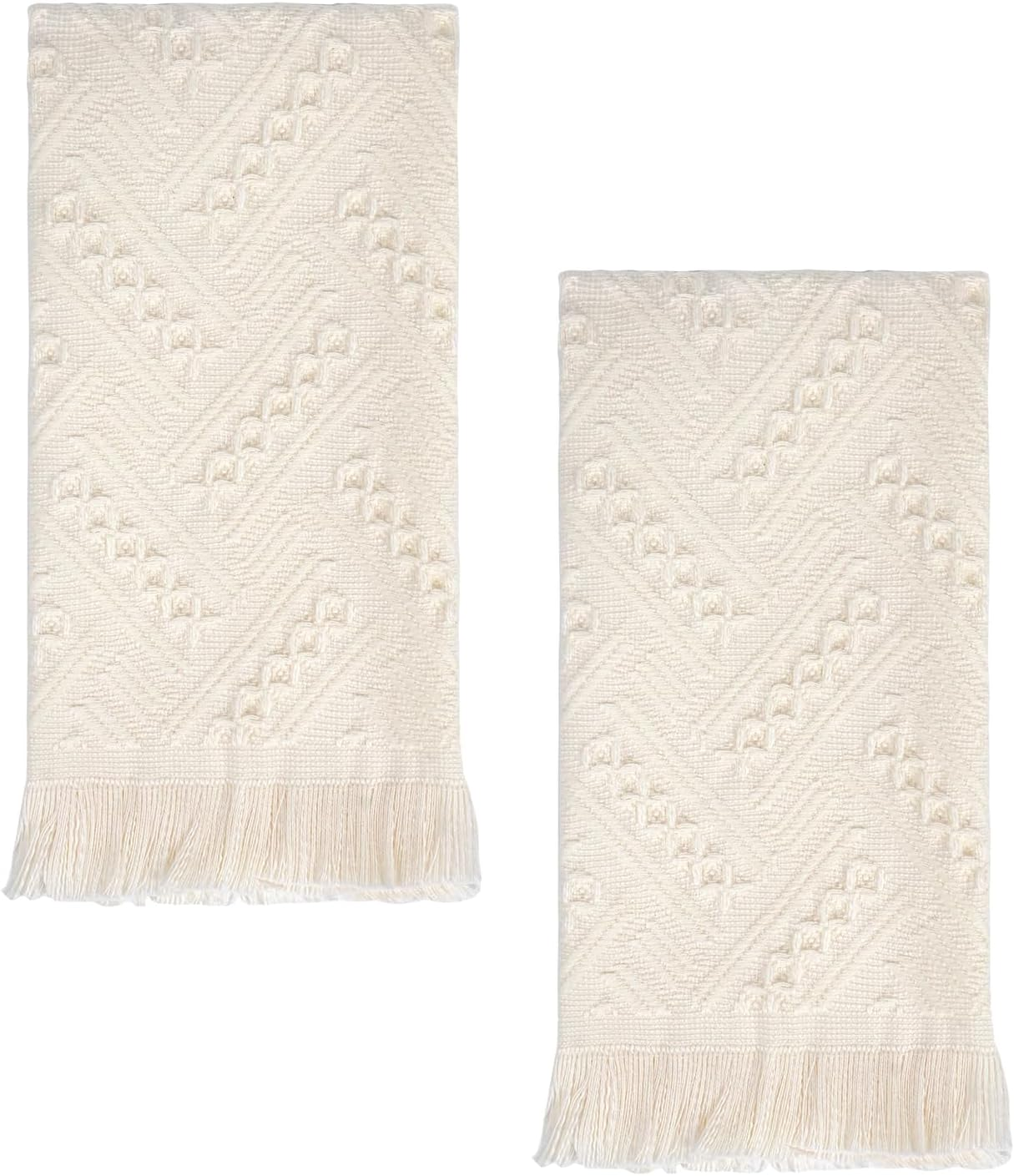Luxury Decorative Hand Towels Bathroom: 2 Packs 14X30 100% Cotton Turkish Absorbent Soft Face Towel Set for Boho Bathroom Decor Kitchen Hotel Spa Farmhouse Guest Tea Gift (Cream White, 14