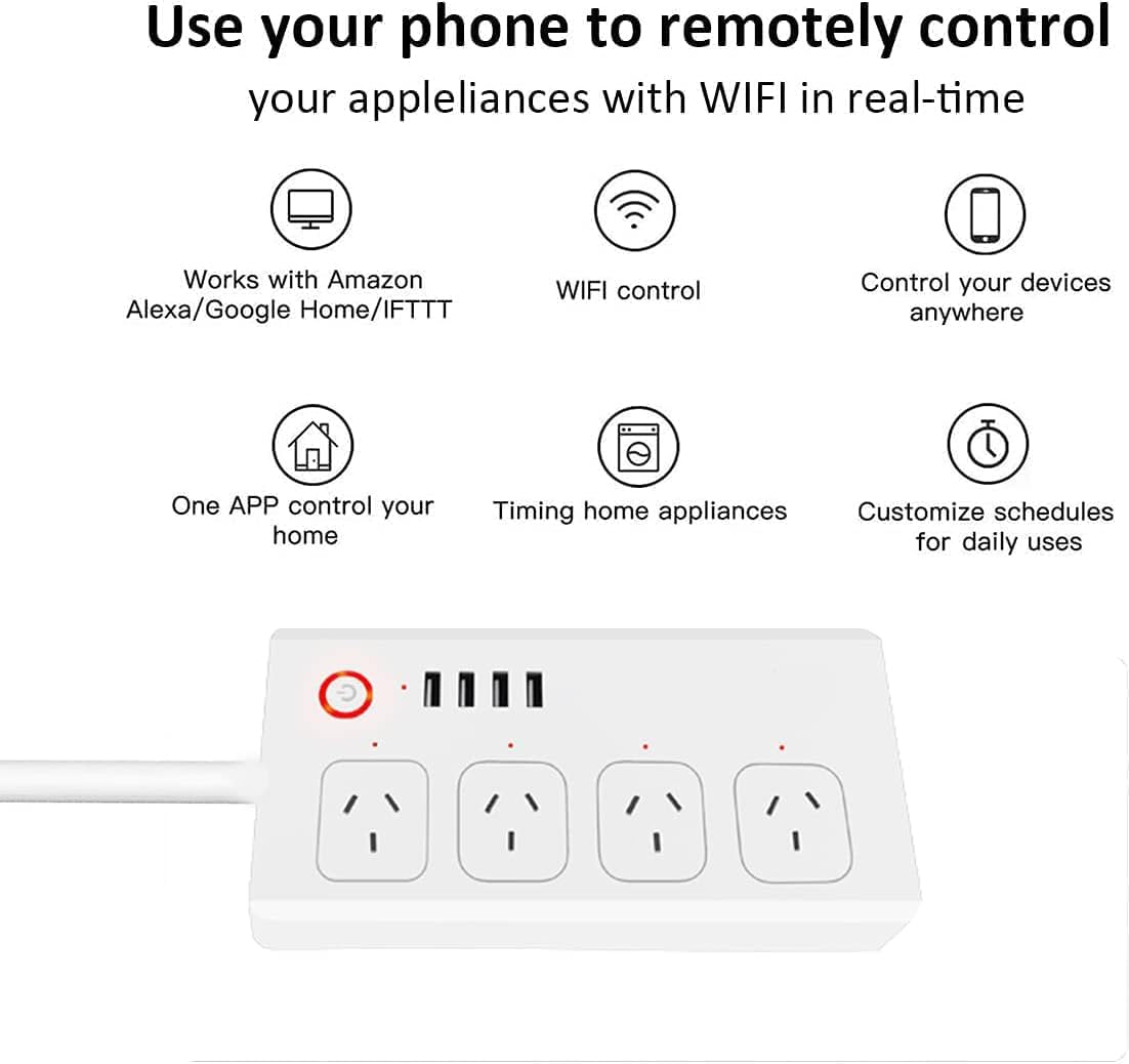 UseeLink WiFi Smart Power Strip, Power Board with 4 Outlets and 4 USB-A Charg... - Picture 4 of 13