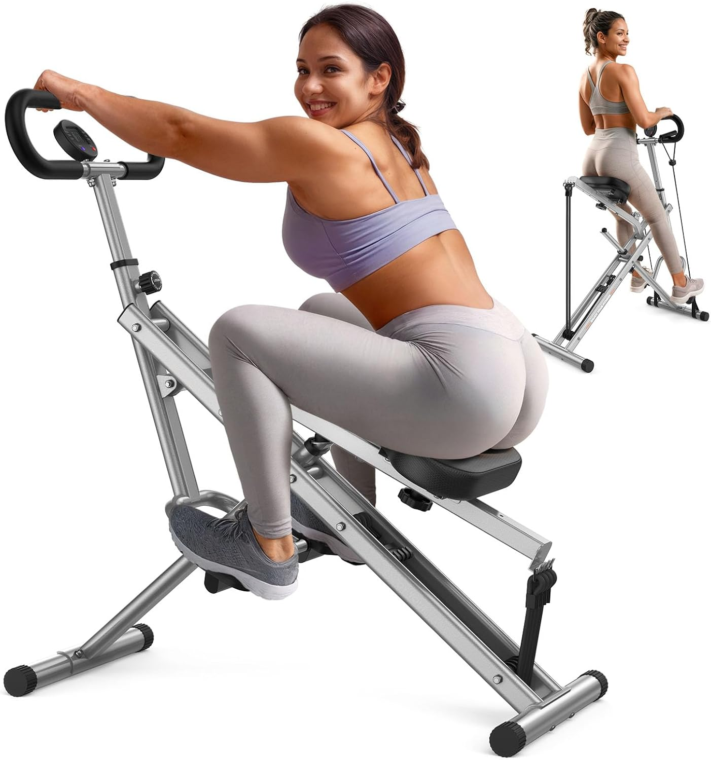 Pink Squat Machine for Home,Rodeo Core Exercise Machine,330Lbs Foldable,Adjustable 4 Resistance Bands,Ride & Rowing Machine for Botty Glutes Butt Thighs,Ab Back/Leg Press Hip Thrust…