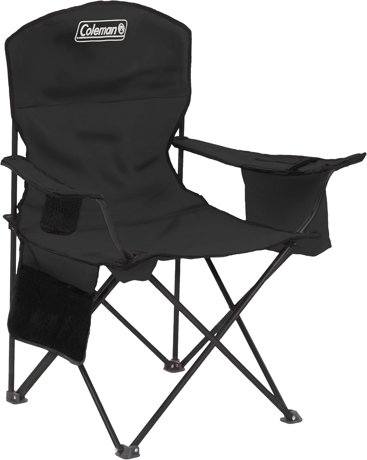 Portable Camping Chair with 4-Can Cooler, Cushioned Seat & Back with Side Pockets & Cup Holder, Carry Bag Included, Great for Camping, Tailgating, Firepits, Patio, & More