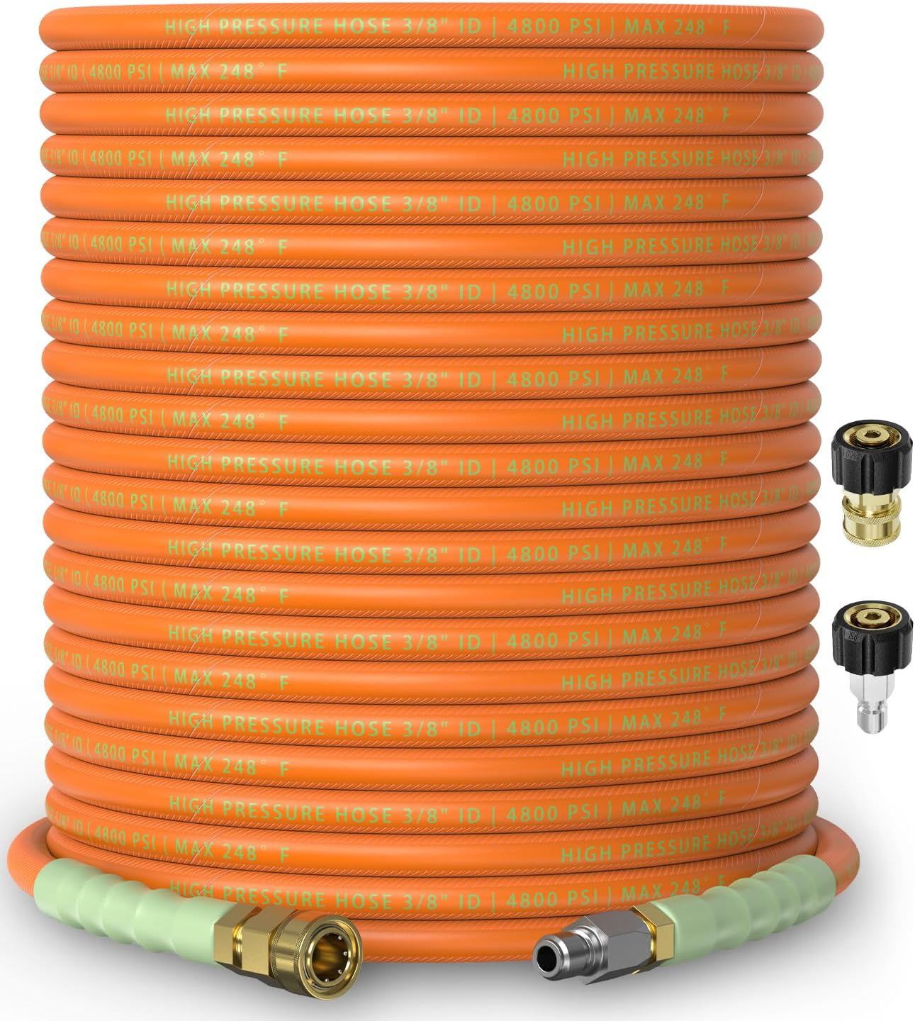 3/8" ID Pressure Washer Hose 75 Ft, 4800 PSI Steel-Braided & Durable - Flexible & Kink-Resistant, Power Washer Hose with Swivel Quick Connect & M22-14Mm Adapter, Hot/Cold Water Compatible