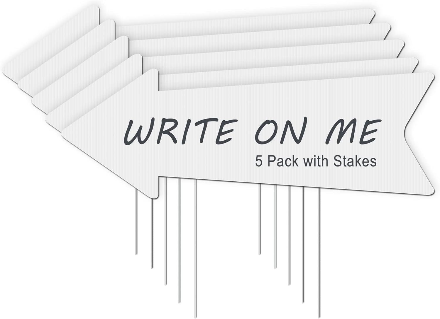 Blank Arrow Yard Signs with Stakes, 5 Pack 17 X 6 Inches White Plastic Wedding Directional Arrow Signs for Weddings, Birthday Party, Guidepost Decorations