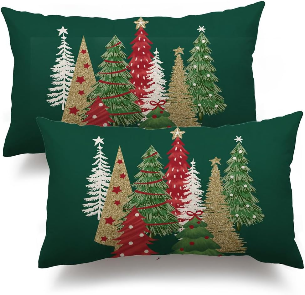 DFXSZ Christmas Pillow Covers 12X20 Inch Christmas Tree Decorative Green Throw Pillows Winter Christmas Decor for Home Couch TH-50B120
