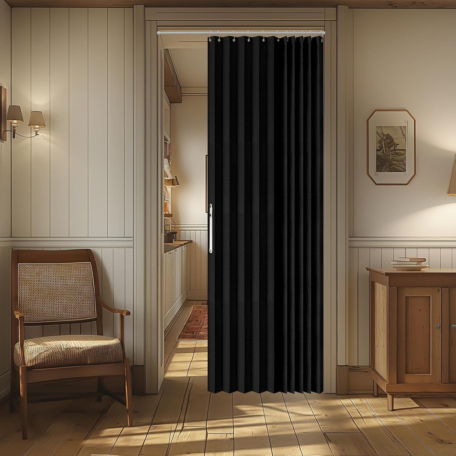 AJAZZ 100% Blackout Magnetic Door Curtain Accordion Doors Interior Closet Door Curtain Invisible Applicable Bedroom Room Living Room Doorway (Black 42