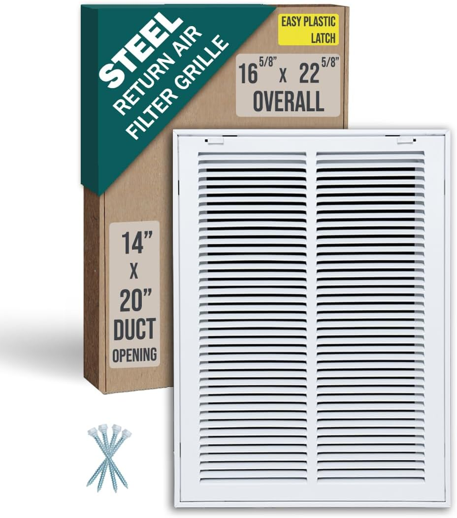 Fits 14X20 Duct Opening | Steel Return Air Filter Grille by  [Removable Door] for 1-Inch Filters | Vent Cover Grill | White | Easy-To-Use Plastic Latches | Outer Dimensions: 16 5/8