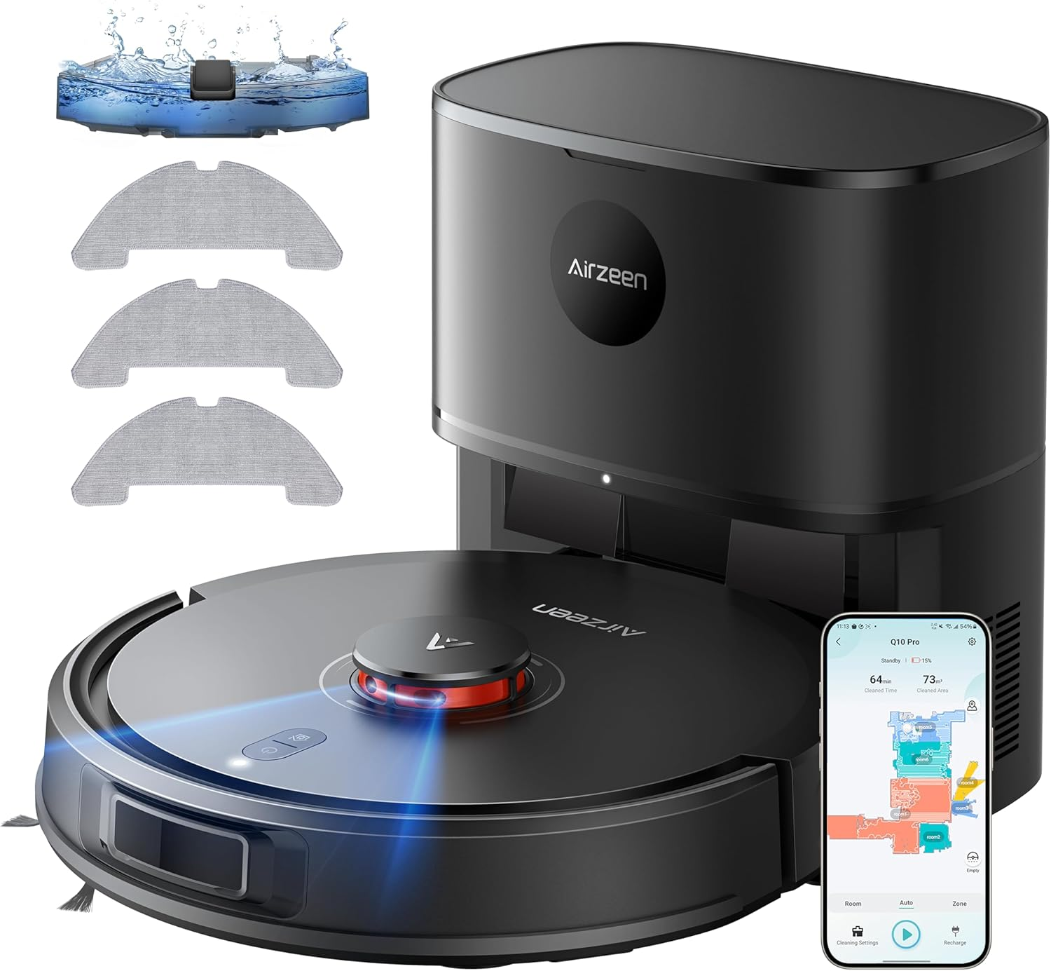 Robot Vacuum Cleaner with Mop, 10000Pa Self-Emptying Robot Vacuum and Mop, Laser Navigator with Smart Mapping Robot Hoover,180Min Runtime, Schedule, App Alexa Voice Control for Pet Hair/Carpet,Q10 Pro