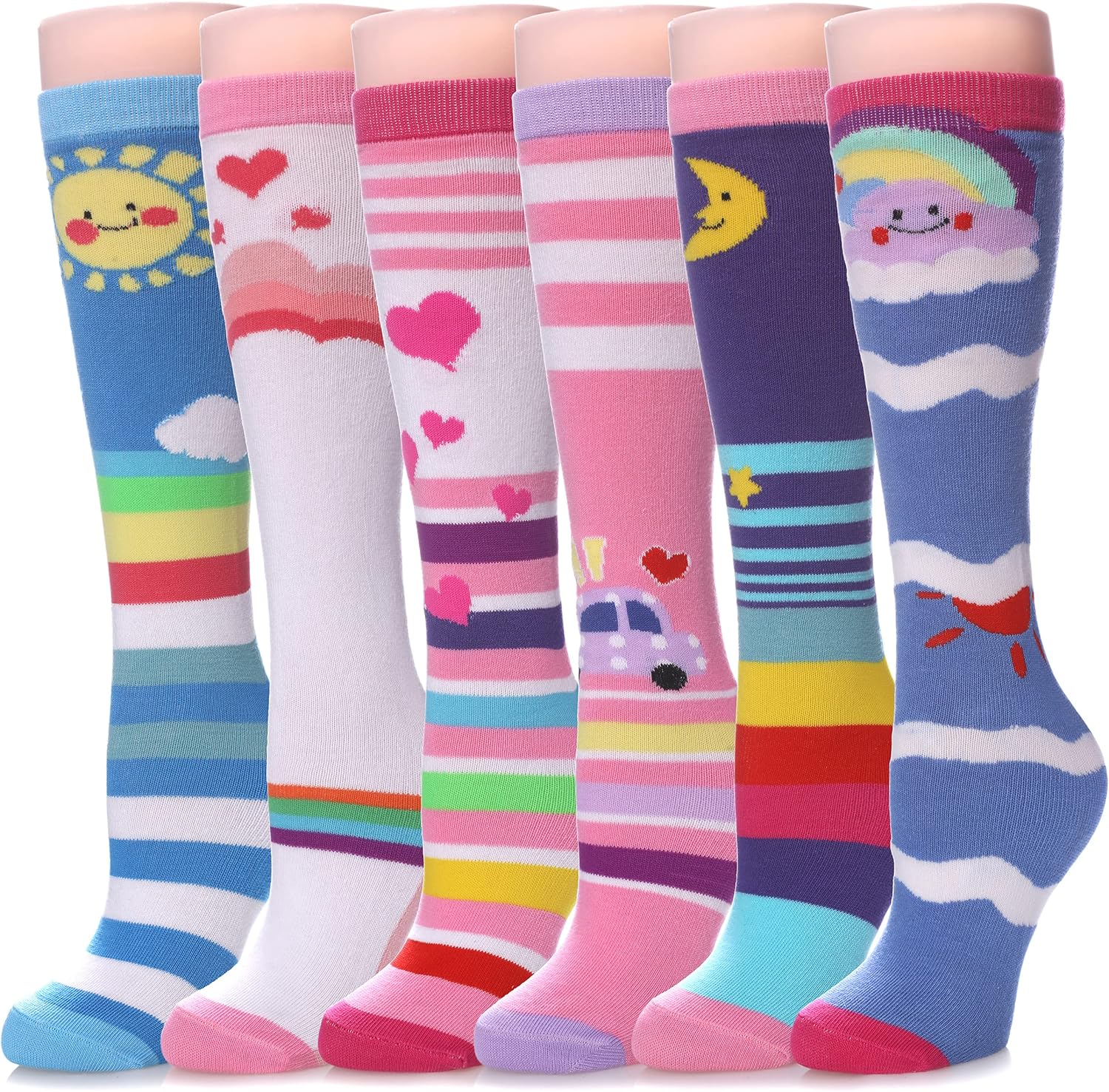 LINEMIN 3-12 Years Girls Knee High Socks Kids Cartoon Animal Warm Cotton Long Tall Boot Socks 6 Pairs