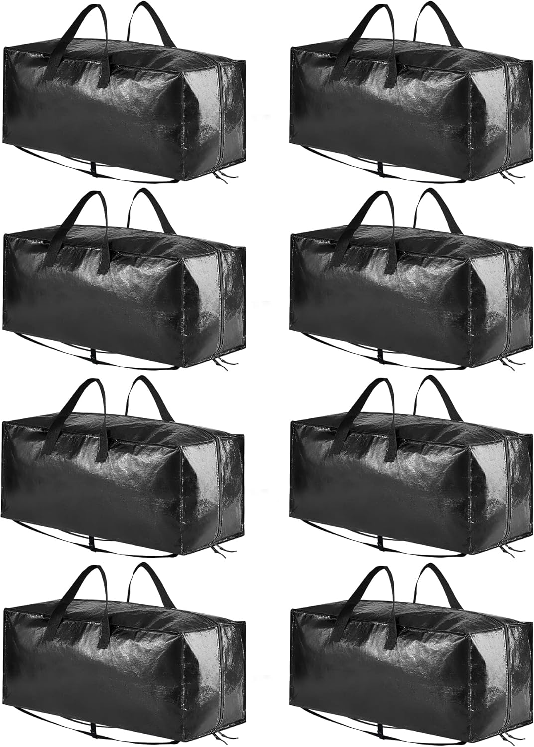 Heavy Duty Moving Bags 8 Pack, Large Storage Totes Bins with Backpack Straps, Strong Handles & Zippers, Packing Moving Boxes Supplies, College Dorm Room Essentials, Black