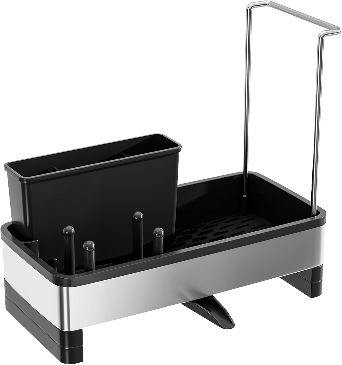 Stainless Steel Kitchen Sink Organiser & Caddy – Rustproof Sink Organisers, Sponge Holder, Brush/Dishcloth Rack & Soap Dispenser for Countertop or Edge, Space-Saving Kitchen Organiser (Black)