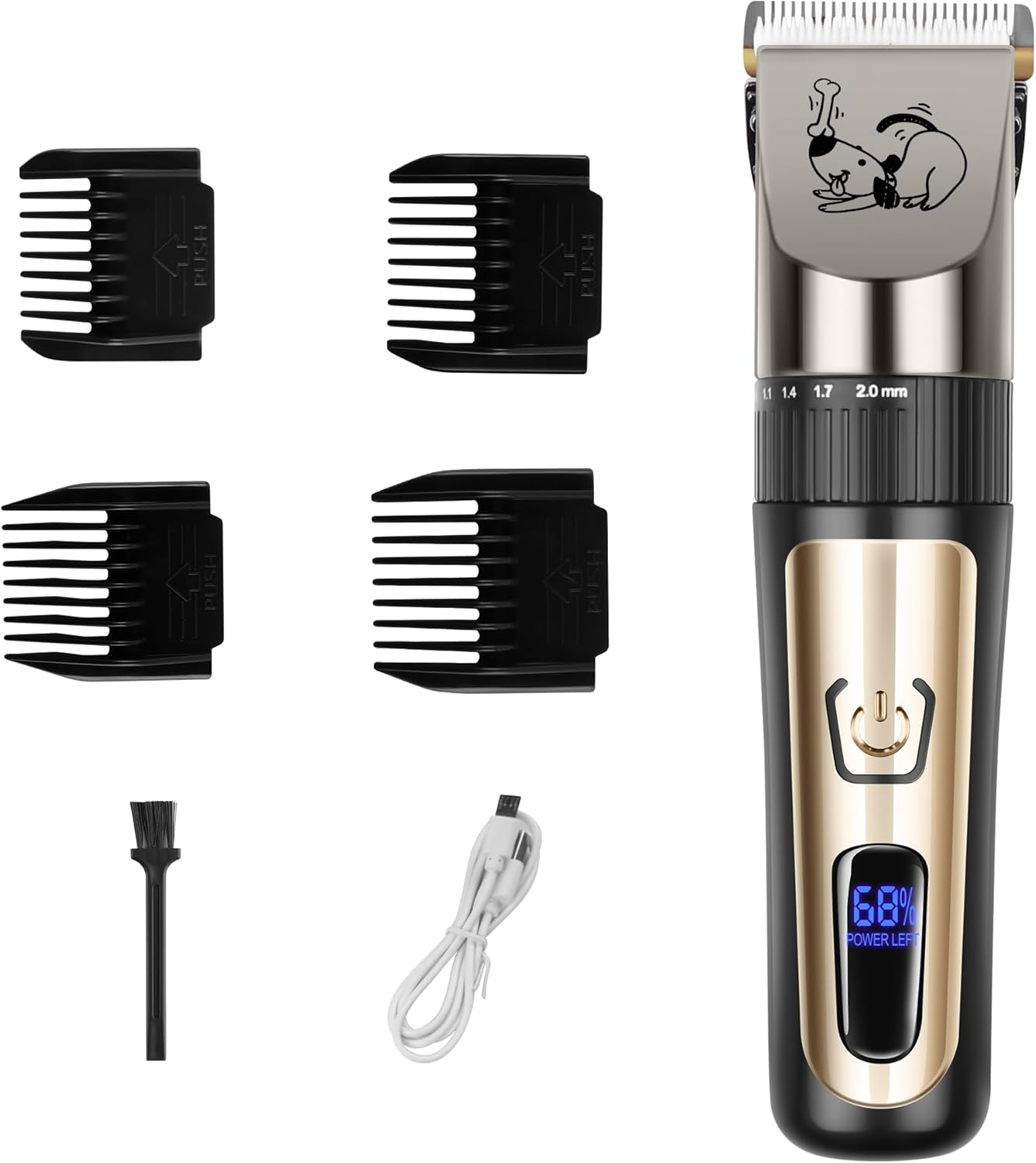 Dog Clippers, Cordless Low Noise Rechargeable Electric Dog Grooming Clipper Kit, Adjustable Clipper Comb & Detachable Blades Dog Trimmer, Suitable for Dogs, Cats, Pets