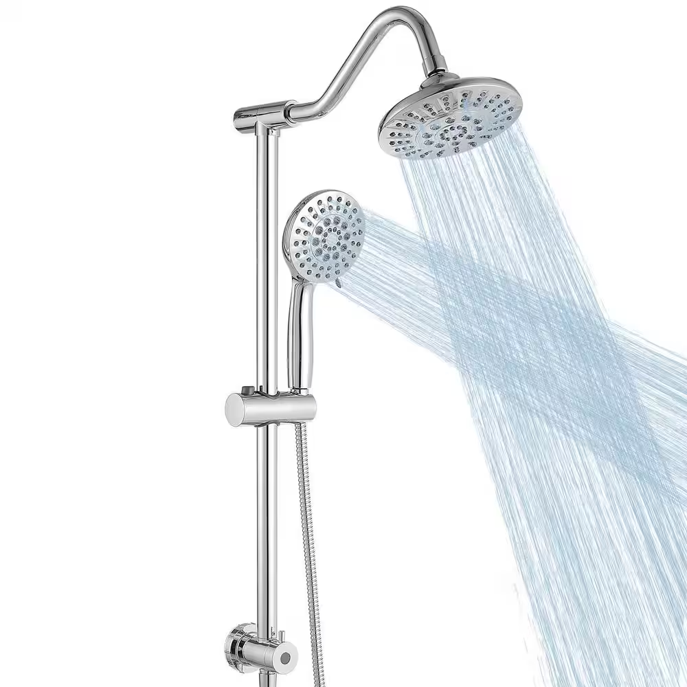 5-Spray Wall Mount Handheld Showerhead 1.8 GPM in Polished Chrome, Rain Shower Combo, Stainless Steel Slide Bar