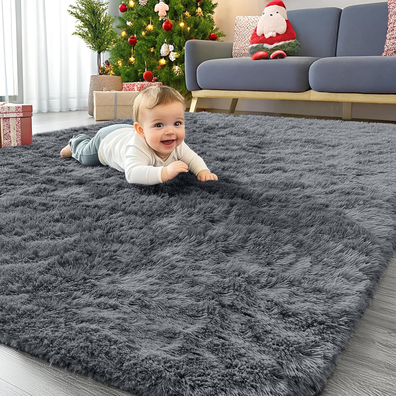 Soft Fluffy Grey Area Rug 4x5.9 ft