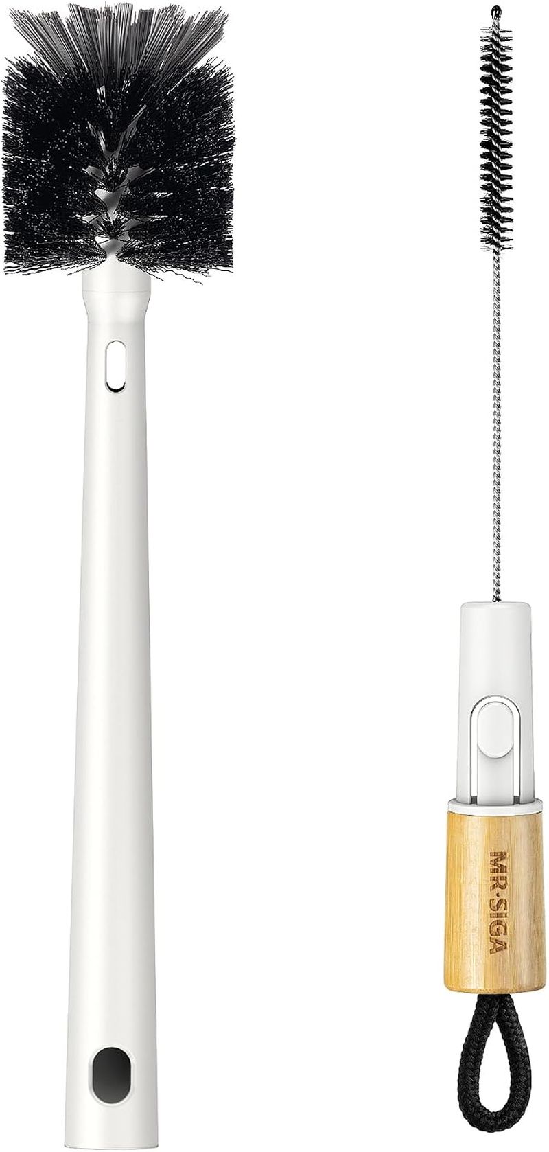 2 in 1 Long Handle Bottle Brush with Bamboo Straw Cleaner Brush, Flexible Scrub Brush for Water Bottles, Sport Bottles, Straw Bottle, Glasswares, Mugs