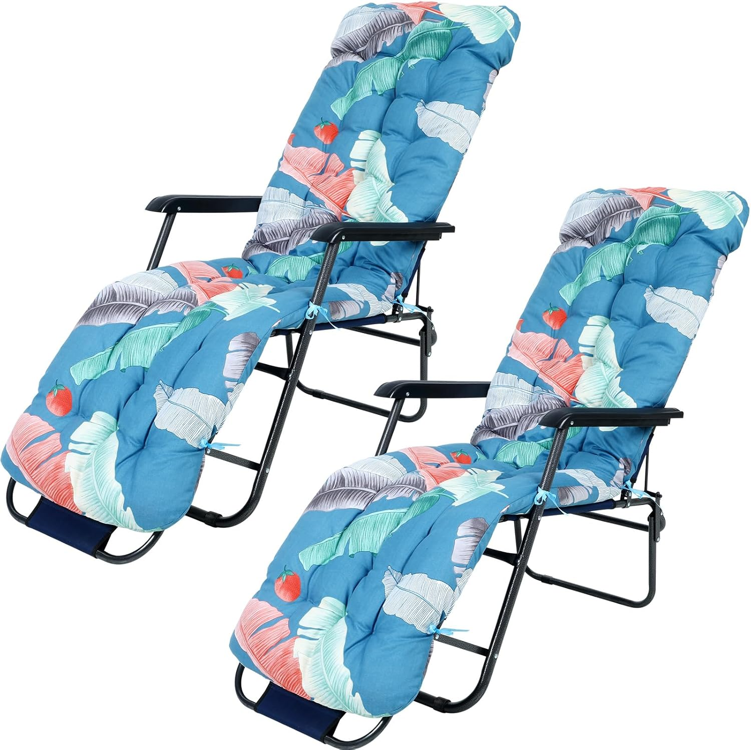 2 Pcs Outdoor Lounge Chair Cushions 67 X 21 Inch Patio Lawn Lounger Cushion Floral Printed Thickened Lounge Chaise Pads Replacement with 6 Tie for Outdoor Indoor Furniture(Fresh)