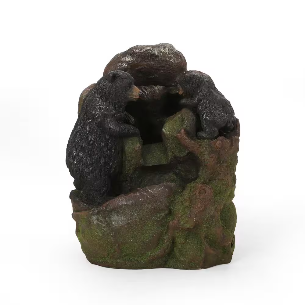 23.75 In. Electric Polyresin Tiered Waterfall Fountain with LED Lights and Weather Resistant Faux Stone Finish