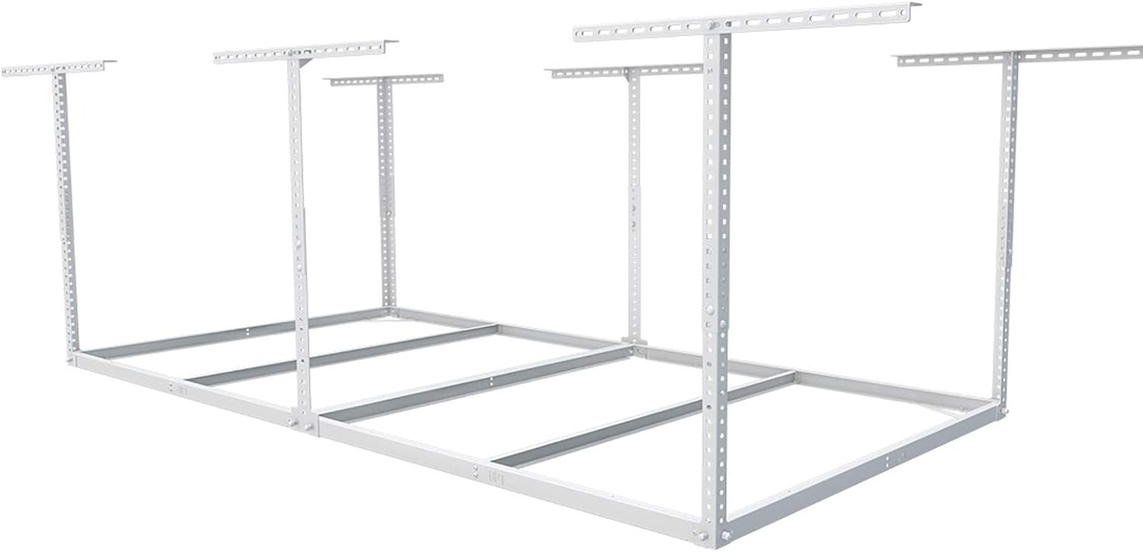 4X8 Overhead Garage Storage Rack without Decking, Garage Storage Organization System, Heavy Duty Metal Ceiling Storage Racks, 600Lbs Weight Capacity, White
