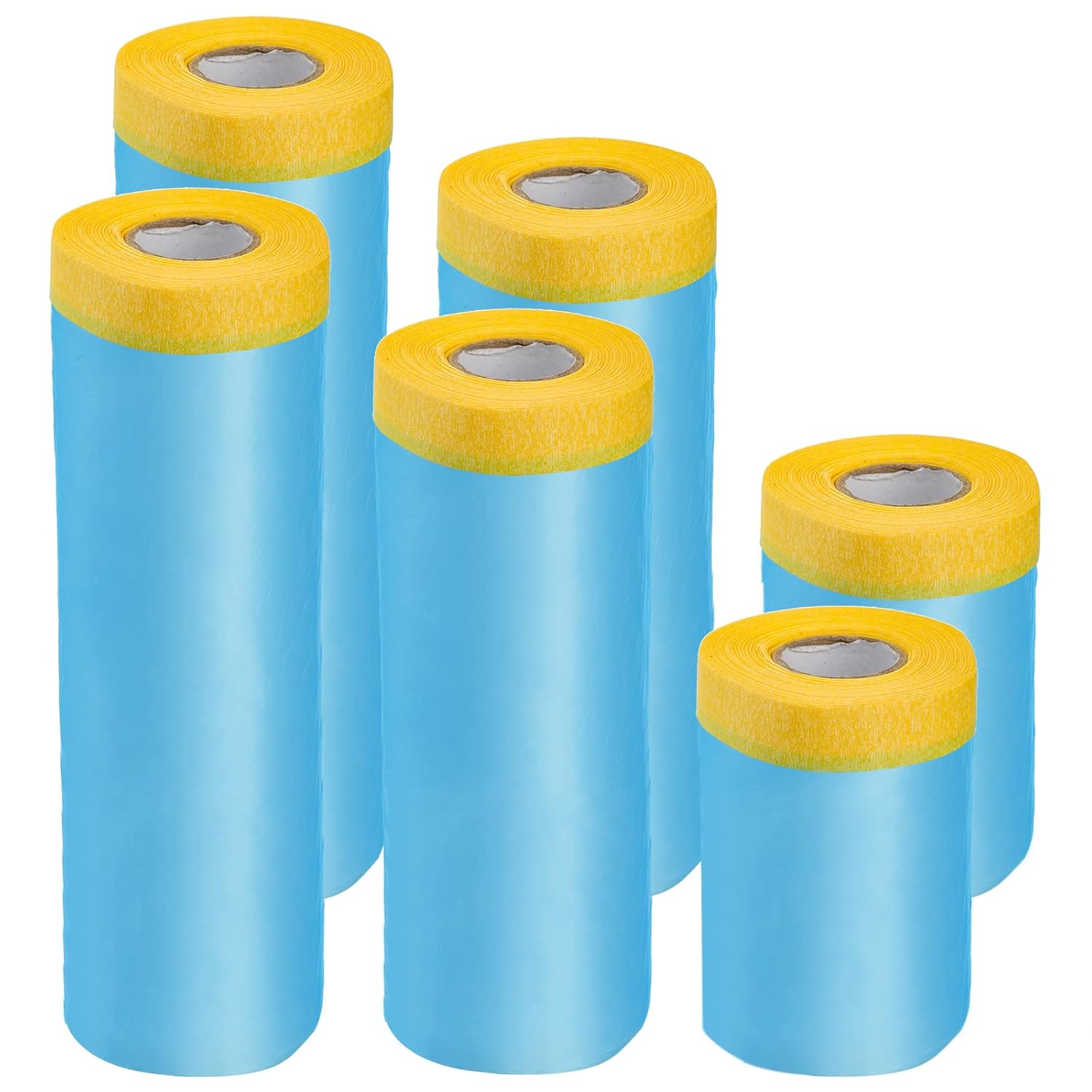 Hedume 6 Pack Tape and Drape, Assorted Masking Paper for Automotive Painting Covering (66-Feet, 3 Sizes), Pre-Taped Masking Film for Automotive Painting Covering, Automotive Masking Tape