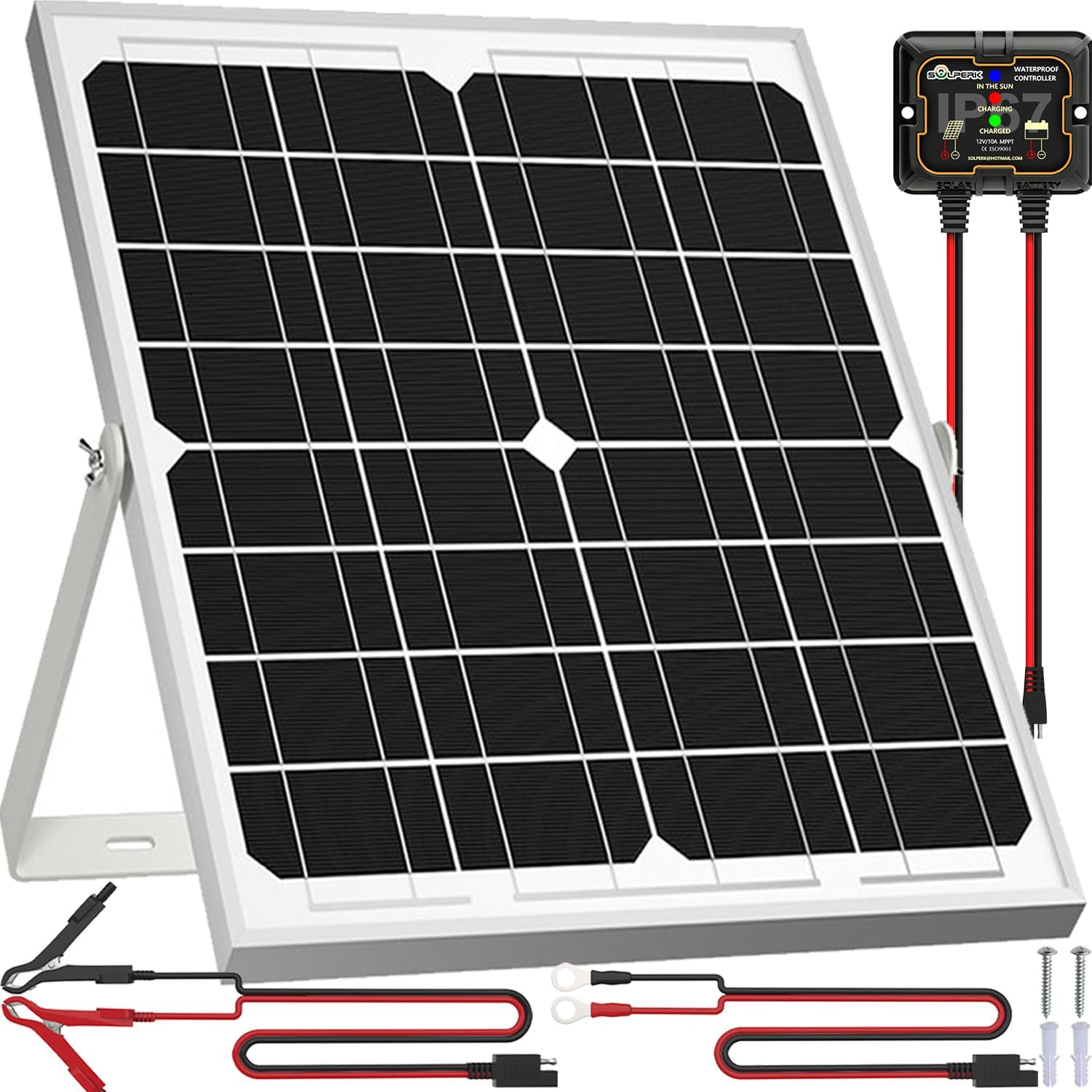 Solar Panel Kit 20W 12V, Waterproof Solar Battery Trickle Charger Maintainer + Smart MPPT Controller + Adjustable Mount Bracket for Boat Car RV Motorcycle Marine Automotive