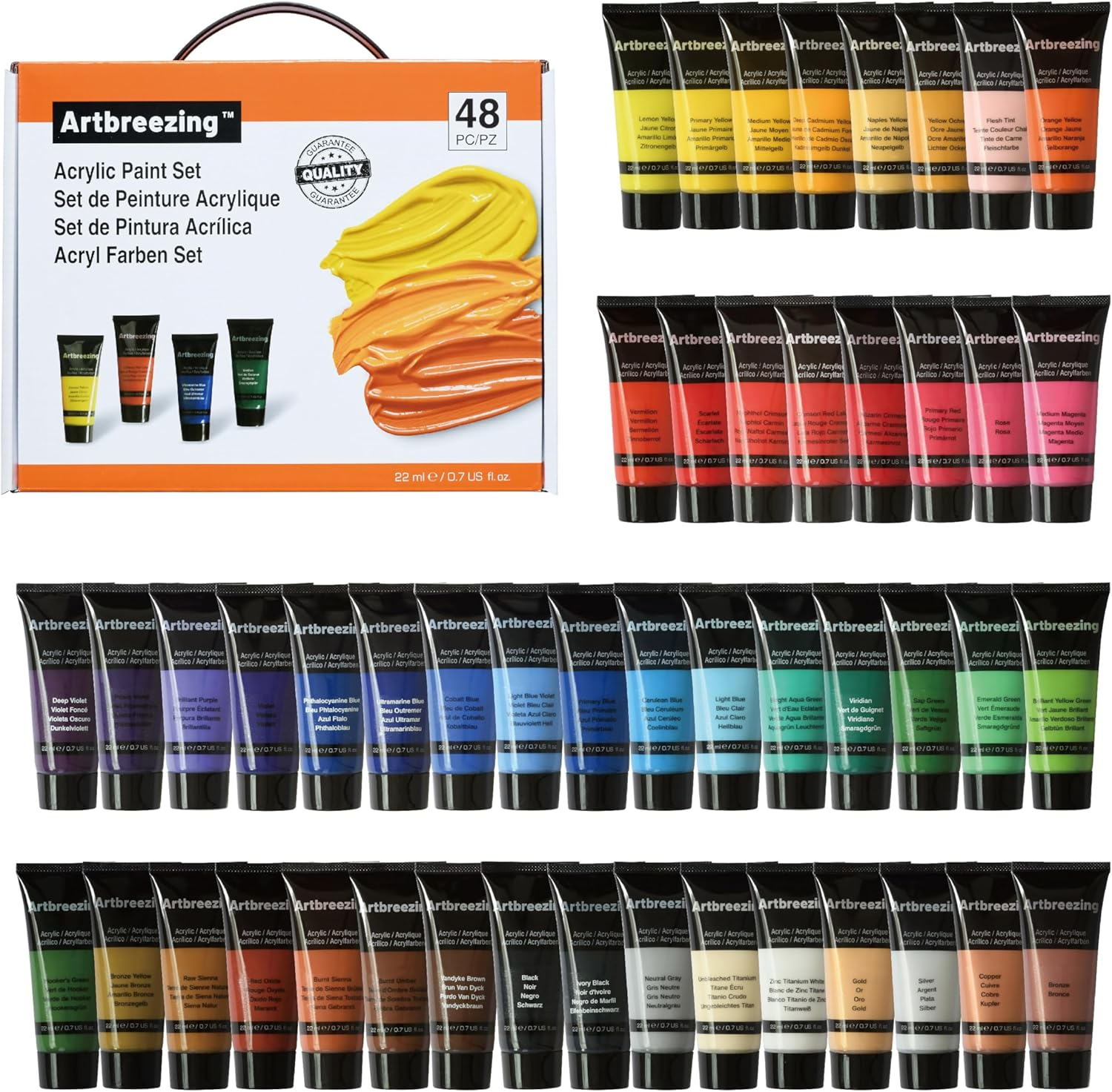Acrylic Paint Set,48 Colors 0.74 Oz/22Ml Tubes,Highly Pigment Art Paints for Canvas,Wood,Fabric,Paper, Giftable Choice for Artists,Beginner to Pro (48 Colors)