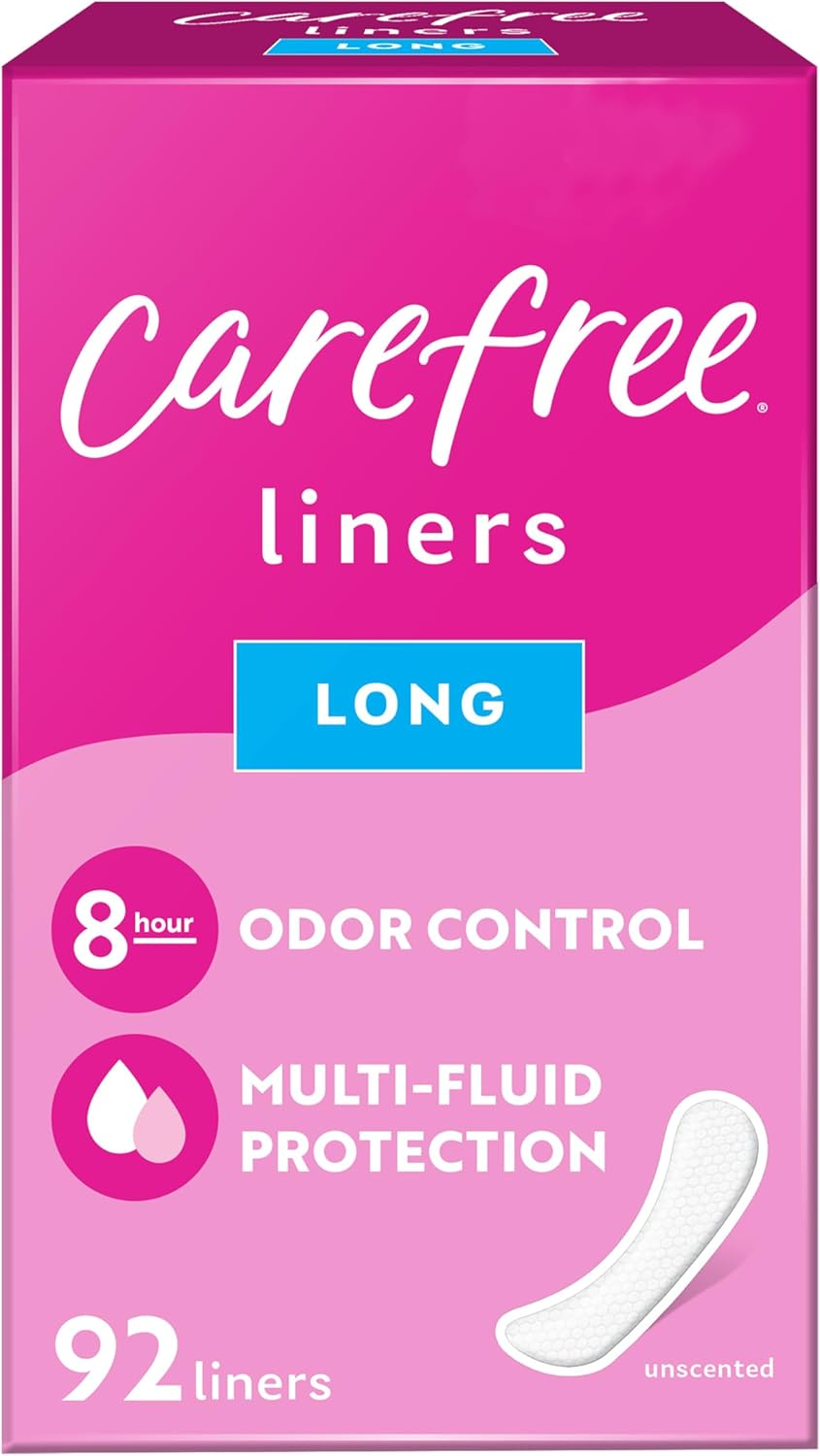 Panty Liners for Women, Long, Unwrapped, Unscented, 92Ct | Pantiliners, Liners, Daily Liners for Women, Light Periods and Leaks, 8-Hour Odor Control | 92Ct (Packaging May Vary)